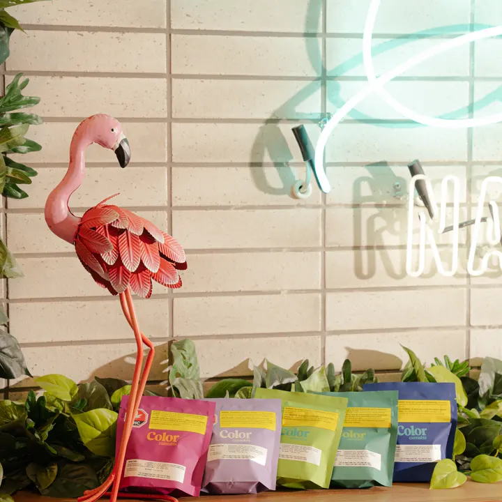 Flamingo statue and product display in store