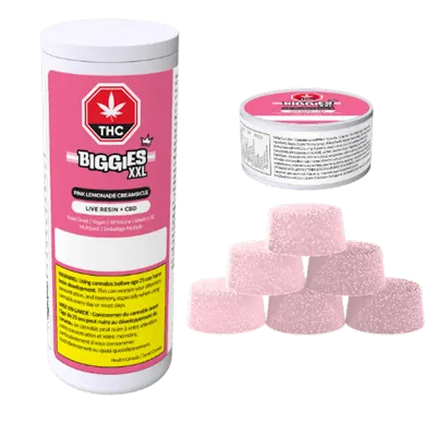 Biggies Pink Lemonade Creamsicle Live Resin THC:CBD Chews · 6 X 10mg